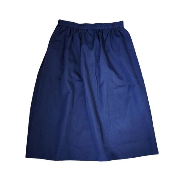 Vintage 80s Straight Skirt Womens Size L Navy Blue Button Front Elastic Waist - Picture 2 of 4
